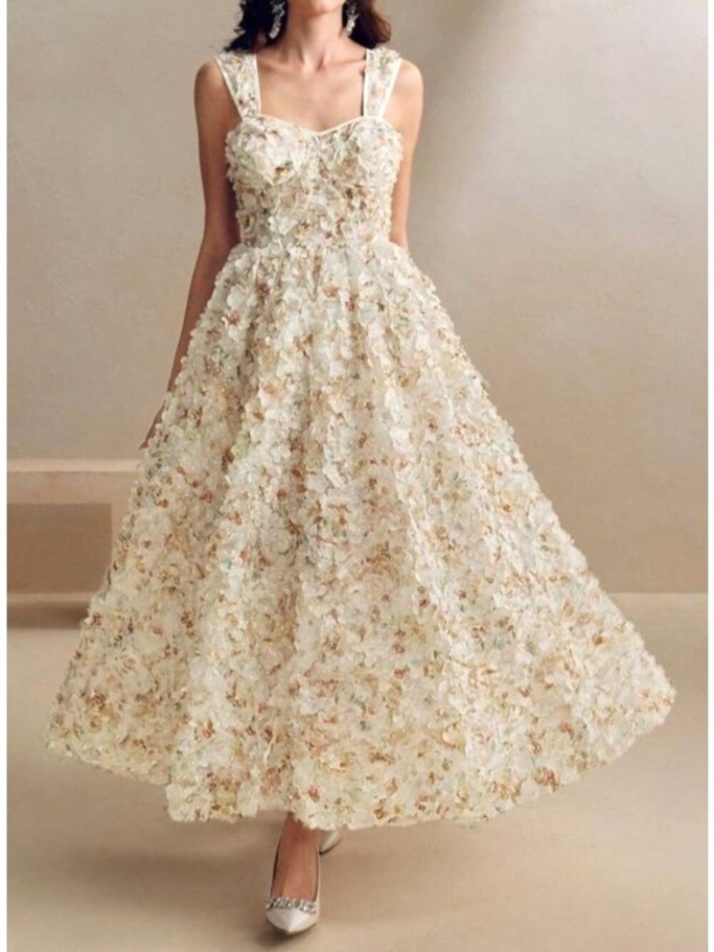 Anewsta Women's Sz Medium Floral Embroidered Sleeveless A-Line Dress